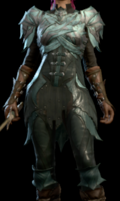 Spidersilk armour dyed black and jade green worn by female player character